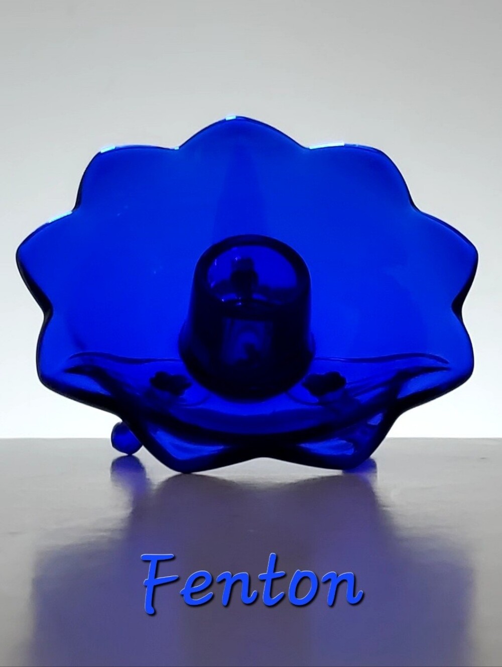 Fenton Cobalt Blue 3 Footed Lotus Taper Candle Holder